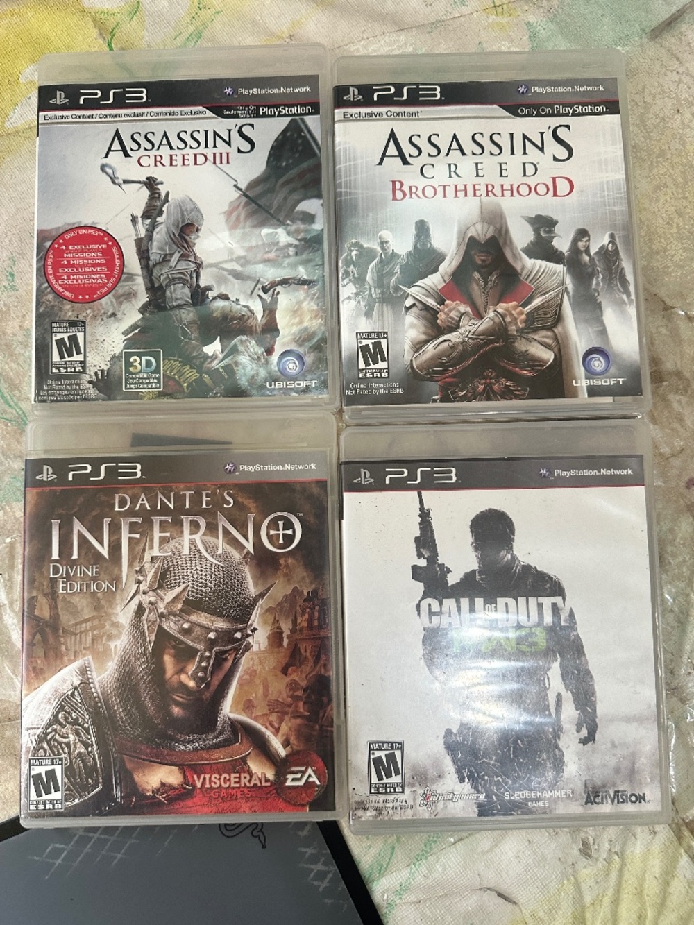 Lot of 4 Empty PS3 Cases Assassins Creed III, Brotherhood, Dante's Inferno & COD